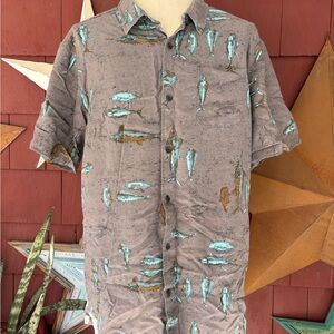 Jack O'neill Fish Print Shirt Short Sleeve Button Down Men’s Size XXL